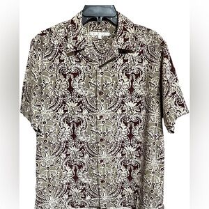 Men’s 100% Silk Perry Ellis Short Sleeve Button Down Shirt Medium